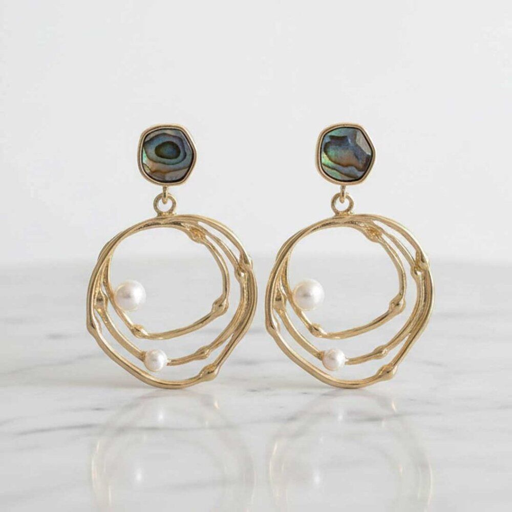 Round Faux Abalone Pearl Dangle Earrings